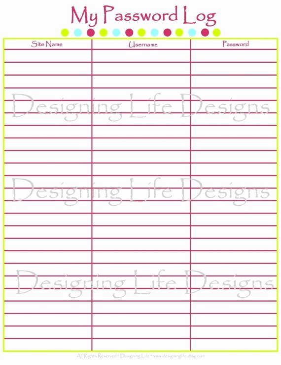 Password Log Template Pdf Best Of Log Printable Password Tracker for Username Password and