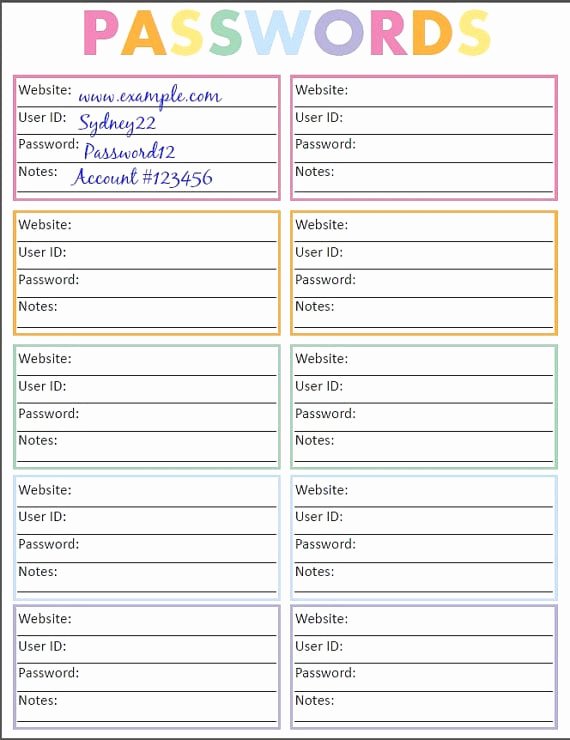 Password Log Template Pdf Elegant 5 Password List Templates formats Examples In Word Excel