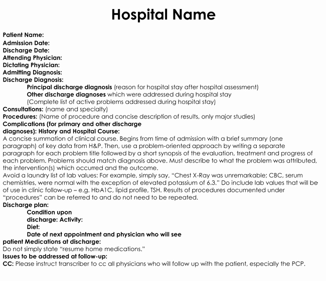 Patient Discharge form Template Awesome Discharge Summary Templates 4 Samples to Create