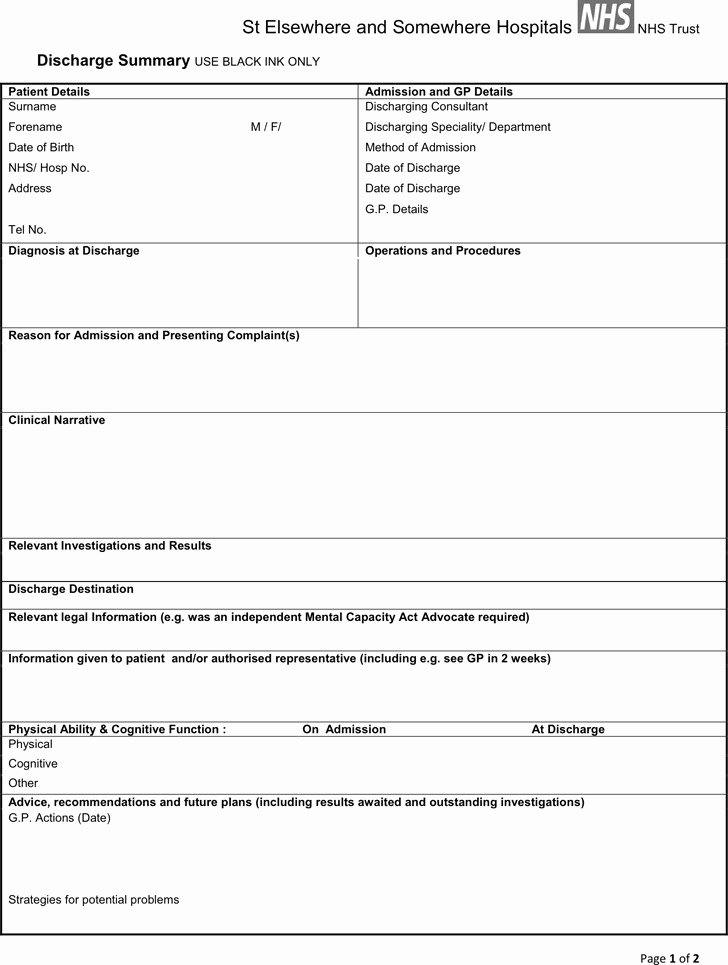 Patient Discharge form Template Beautiful 3 Discharge Summary Template Free Download