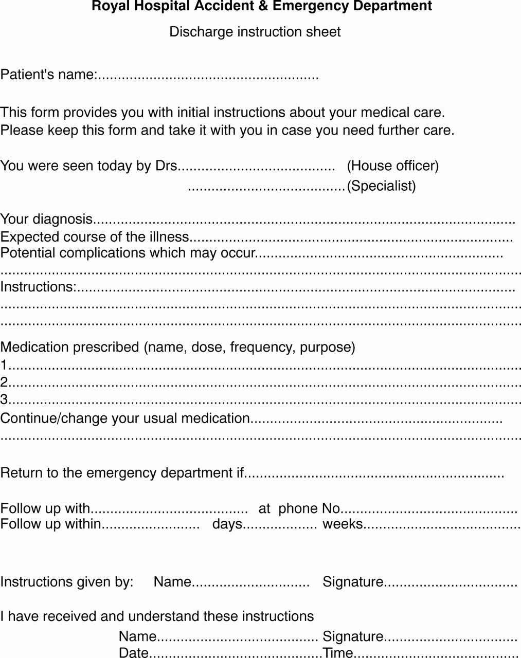 Patient Discharge form Template Unique Discharge Instructions for Emergency Department Patients