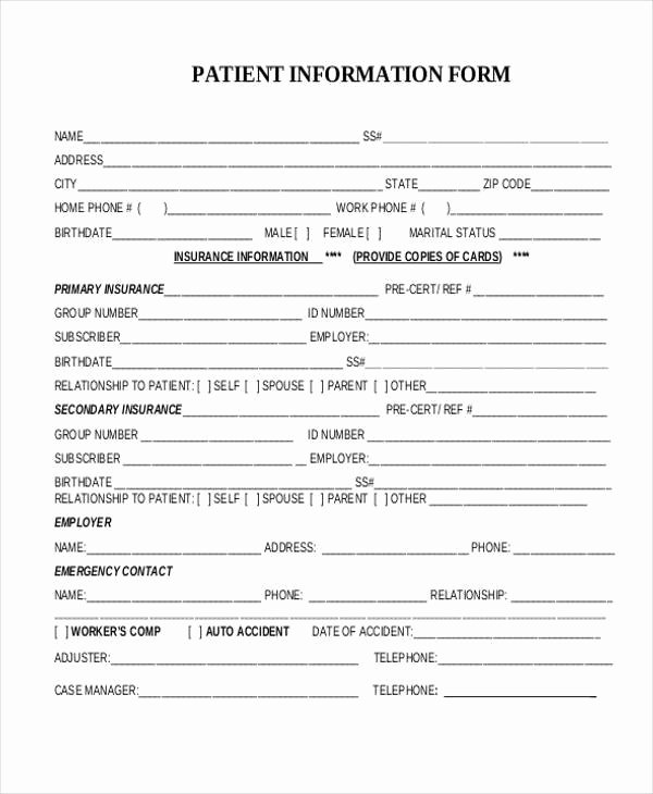 Patient Information form Template Best Of Sample Patient Information forms 10 Free Documents In