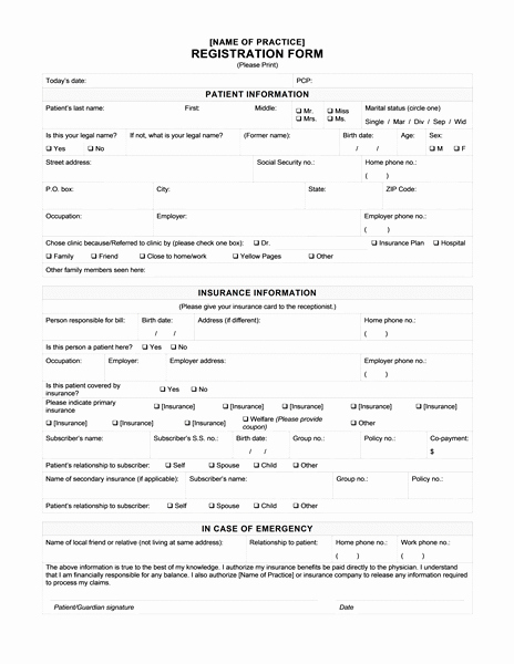 Patient Information form Template Elegant Sample Patient Registration form