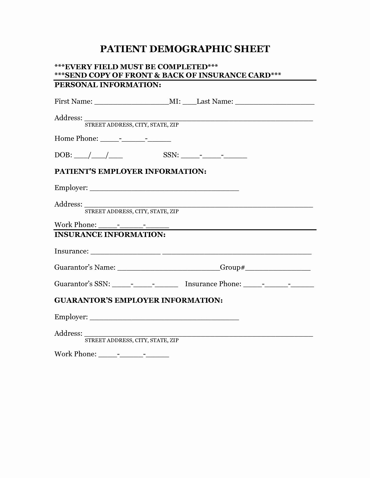 Patient Information form Template Inspirational Printable Demographic forms Related Keywords Printable