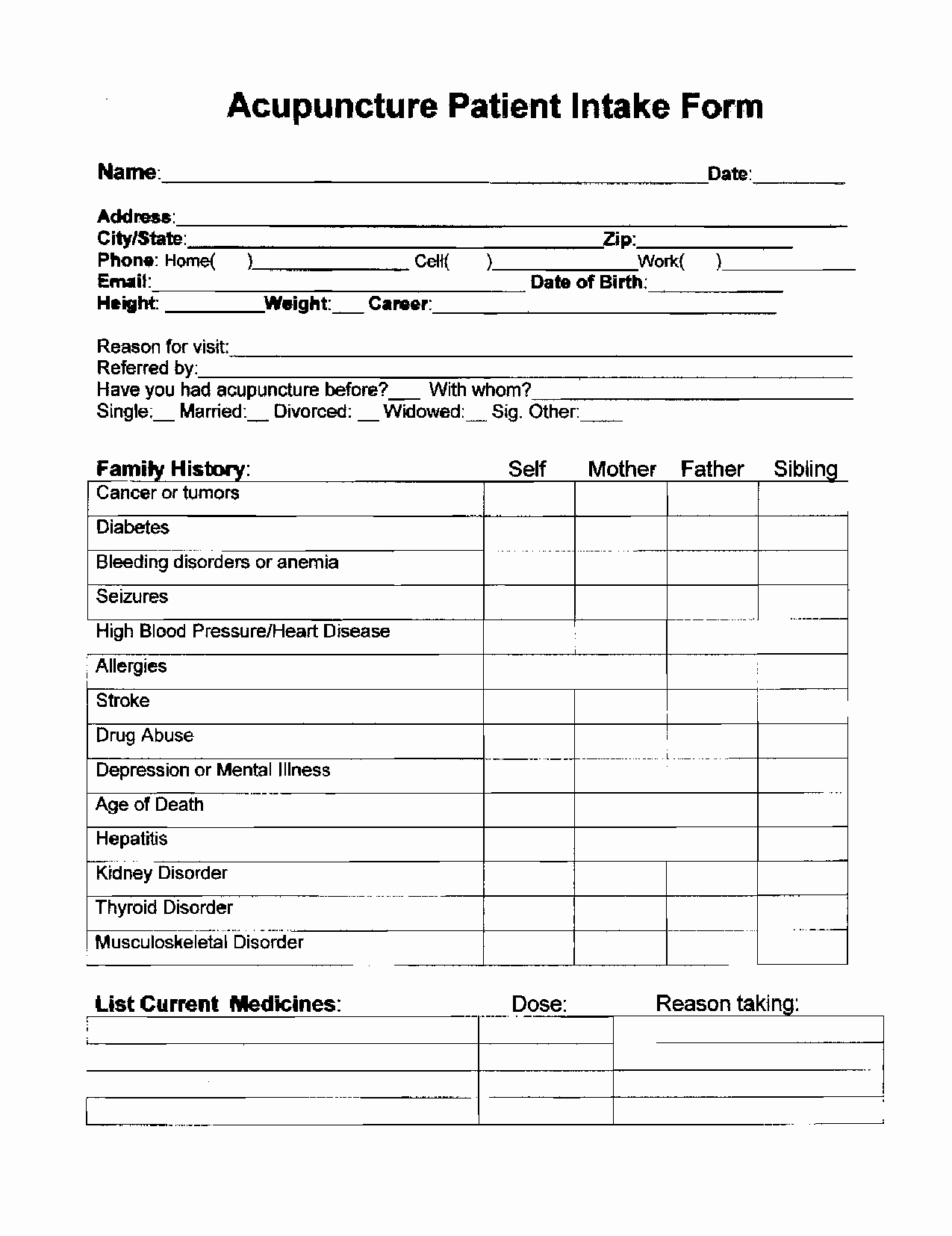 Patient Intake form Template Best Of Acupuncture forms Templates Reverse Search