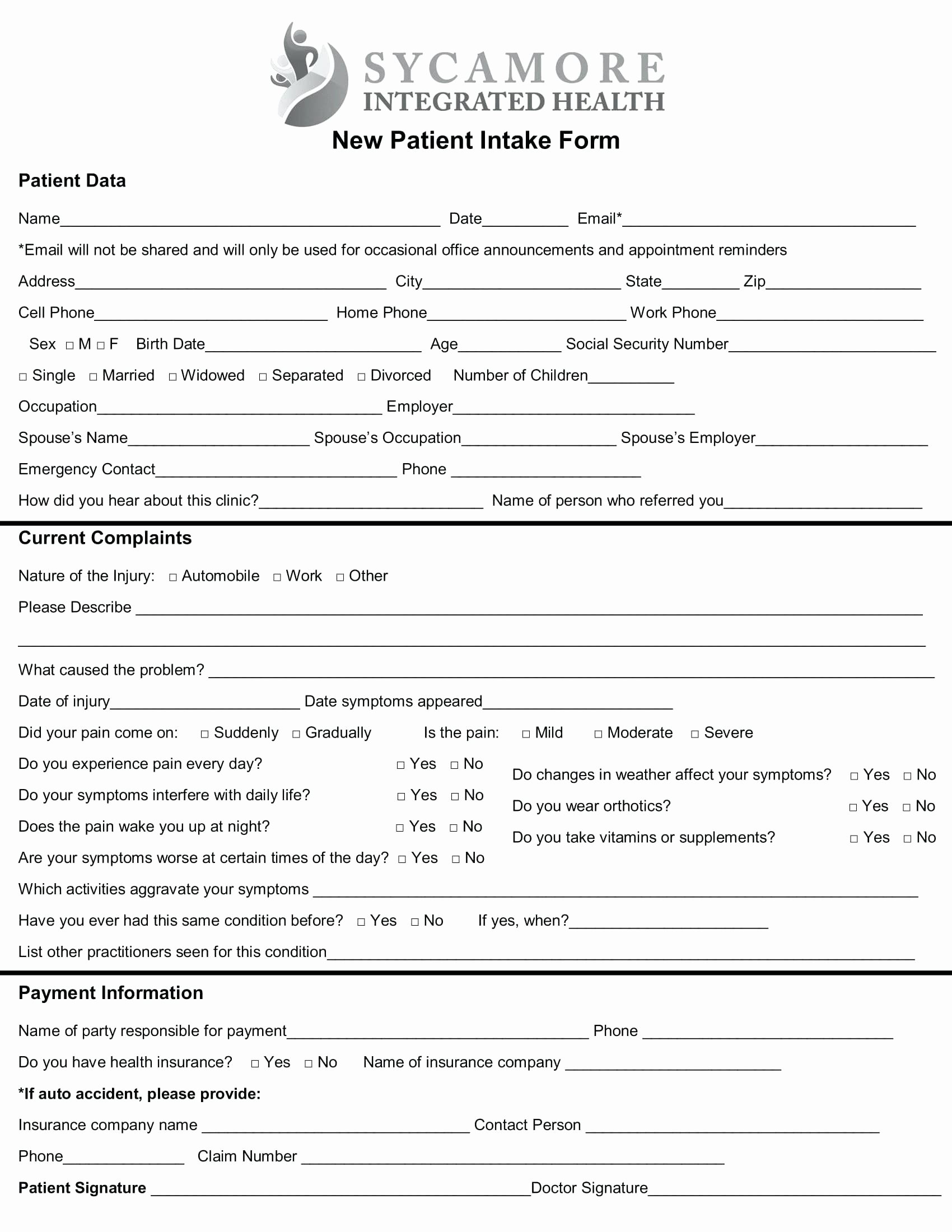 Patient Intake form Template Fresh Intake form Open Acupuncture Intake and Consent forms Page