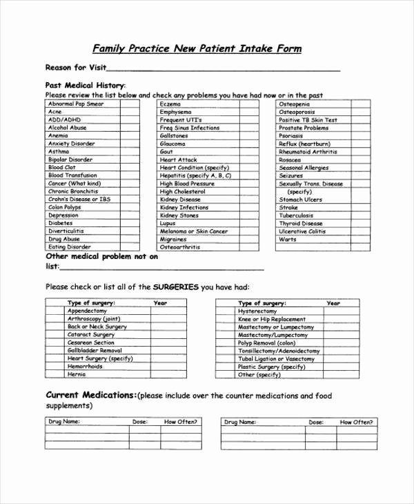 Patient Intake form Template Fresh Medical form Templates