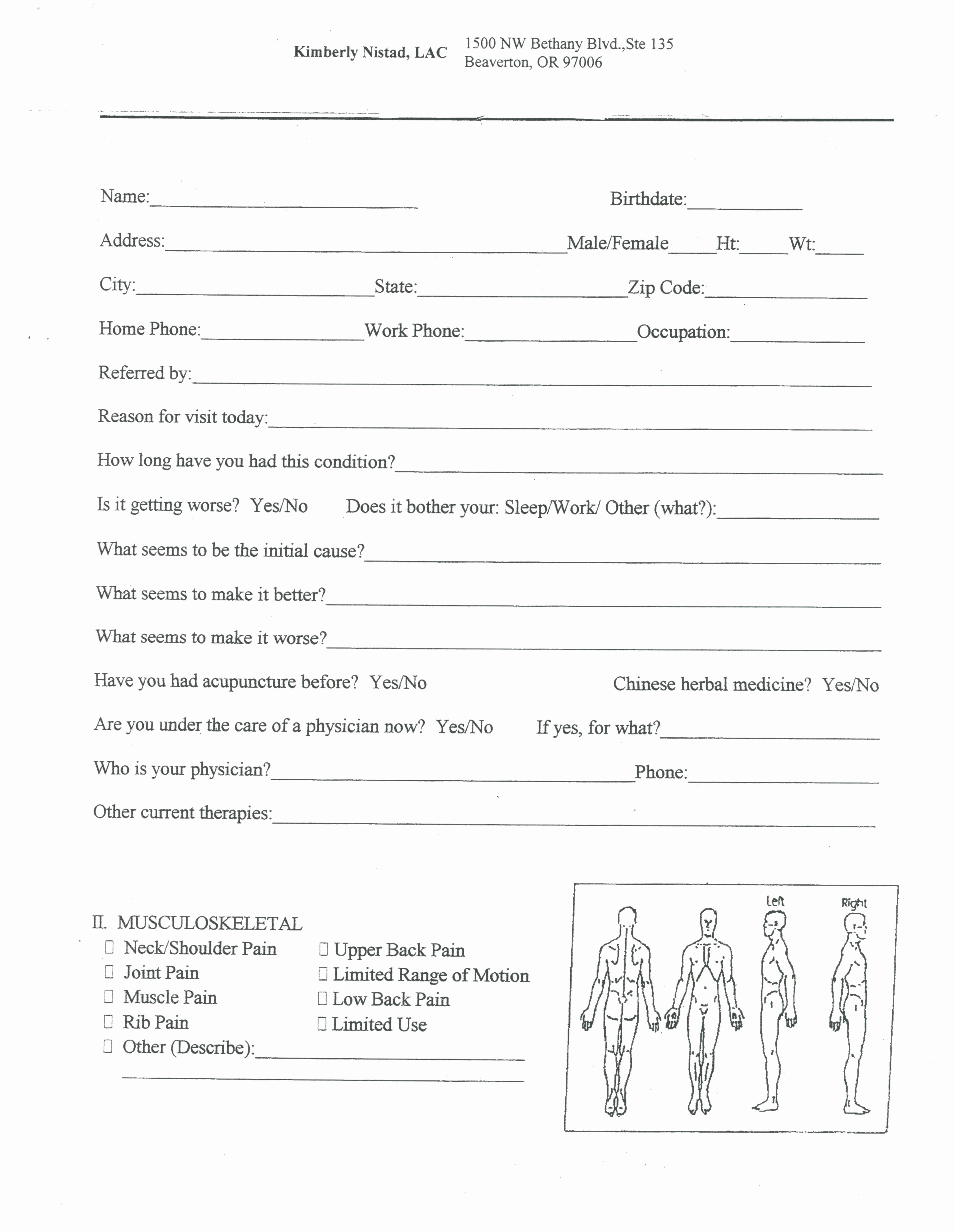 Patient Intake form Template New 7 Best S Of Acupuncture Patient Intake forms