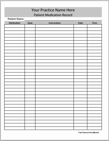 Patient Medication List Template Inspirational Sample Medication Record form Templates
