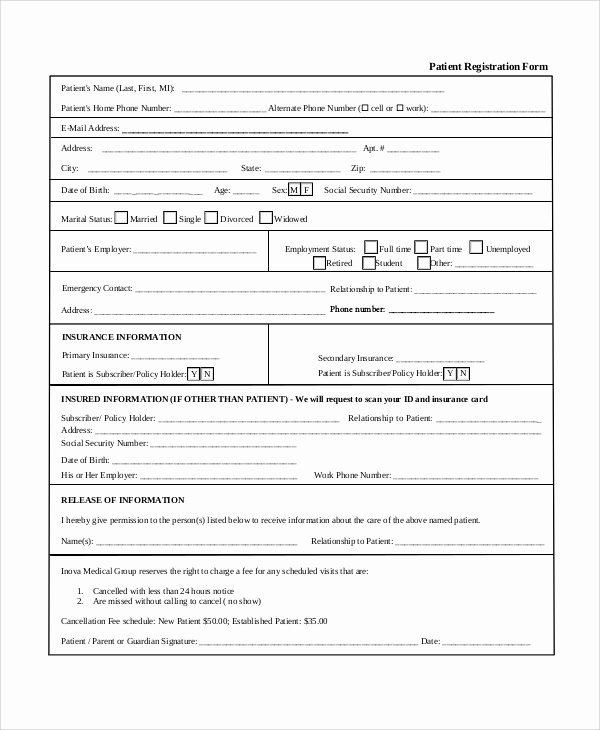 Patient Registration form Template Best Of 8 Sample Registration forms – Pdf Word