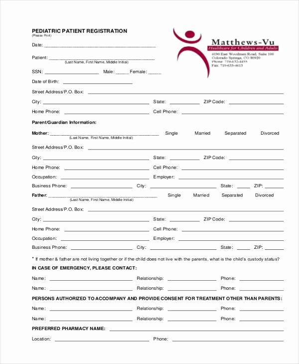 Patient Registration form Template Inspirational Registration form Templates