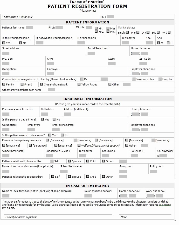 Patient Registration form Template New Patient Registration form Template Sample