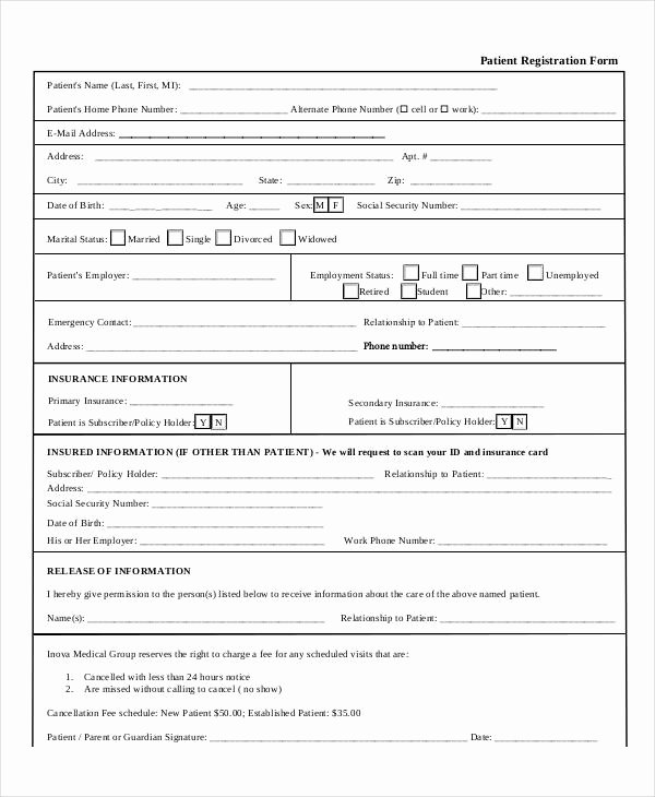 Patient Registration form Template New Printable Registration form Templates 9 Free Pdf