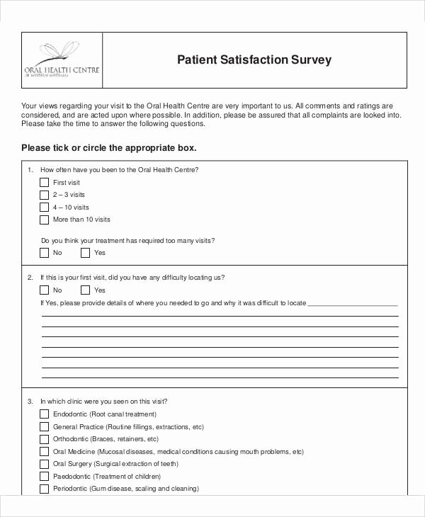 Patient Satisfaction Survey Template Awesome 60 Sample Survey forms
