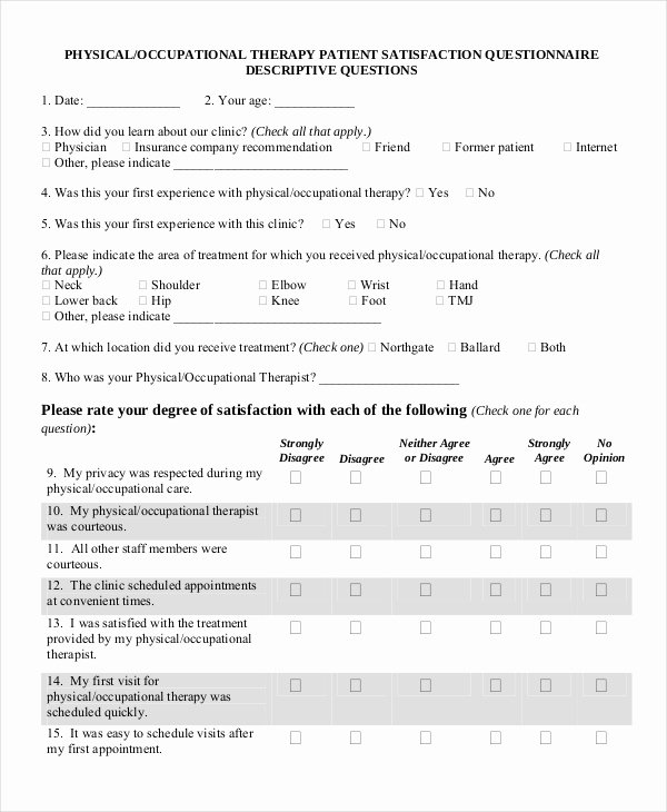 Patient Satisfaction Survey Template Luxury Sample Patient Satisfaction Questionnaire forms 9 Free
