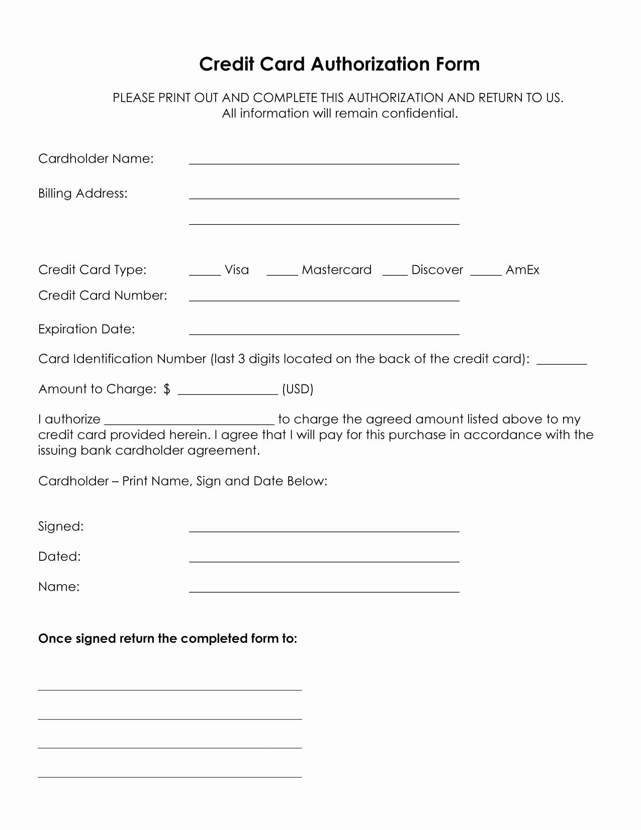 Payment Authorization form Template Beautiful Authorization for Credit Card Use Free forms Download