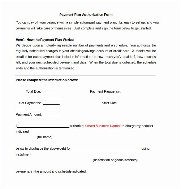Payment Authorization form Template Beautiful Payment Plan Agreement Template 12 Free Word Pdf