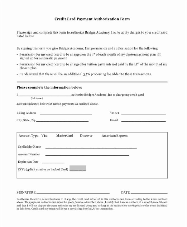 Payment Authorization form Template Best Of Authorization form Templates