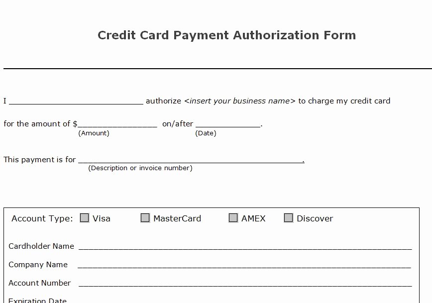 Payment Authorization form Template Fresh Credit Card Payment form to Pin On Pinterest