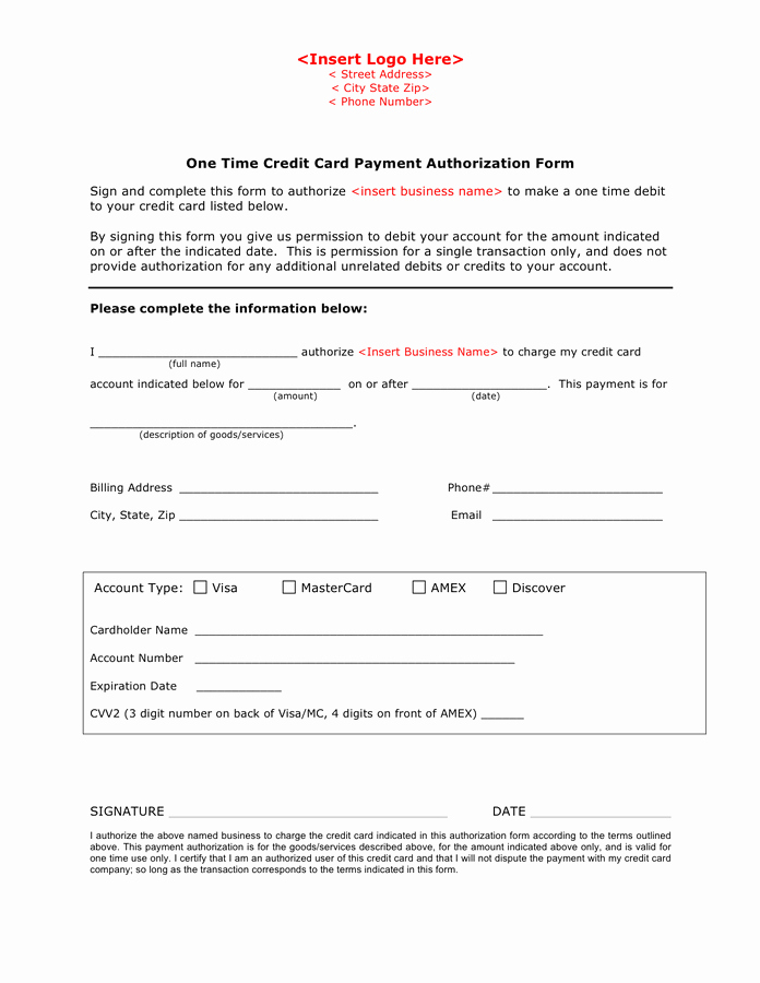 Payment Authorization form Template Lovely Credit Card Payment Authorization form Template In Word
