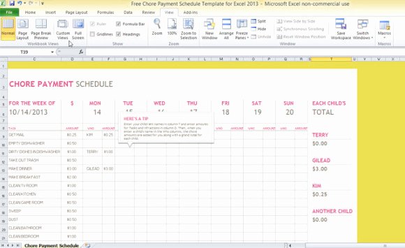 Payment Plan Template Free Fresh Free Chore Payment Schedule Template for Excel 2013