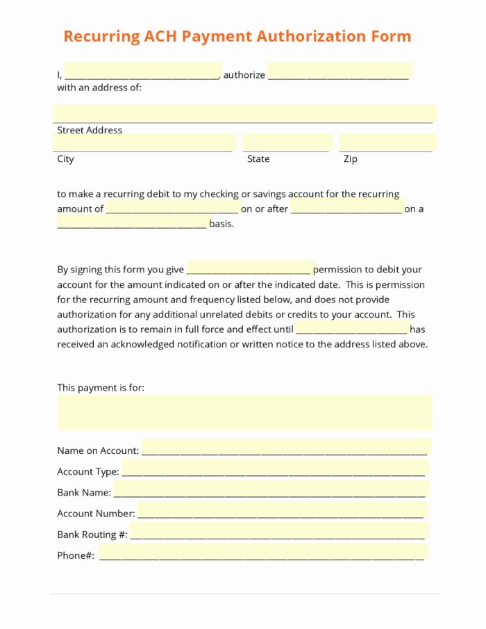 Payment Request form Template Inspirational Ach Payment Authorization form Template Templates