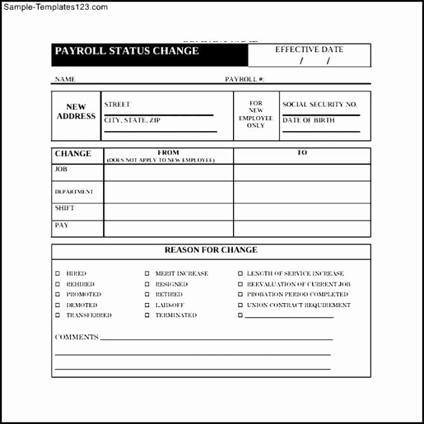 Payroll Change form Template Best Of Employee Status Change forms Word Excel Samples