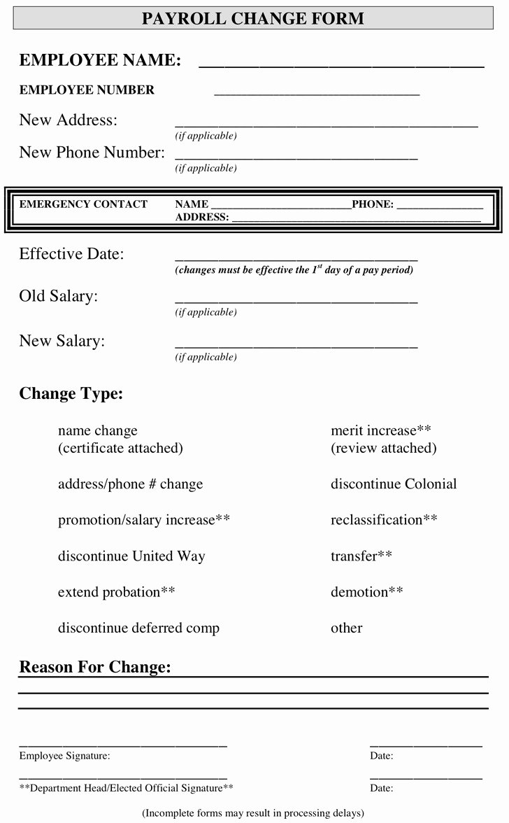 Payroll Change form Template Elegant 3 Payroll Change form Free Download