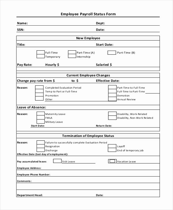 Payroll Change form Template Elegant Sample Employee Payroll forms 10 Free Documents In Pdf