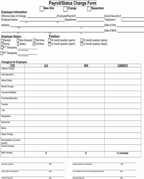 Payroll Change form Template Lovely Download Payroll Status Change form for Free formtemplate