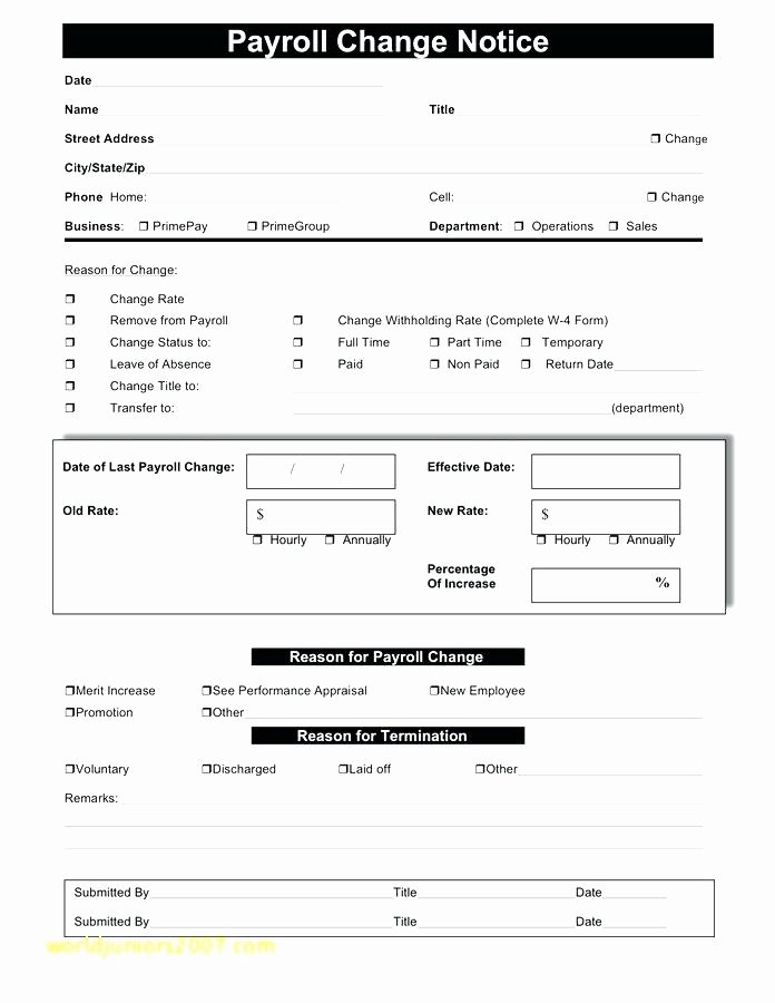 Payroll Change form Template Lovely Payroll Status Change form Template Employee Word Cha