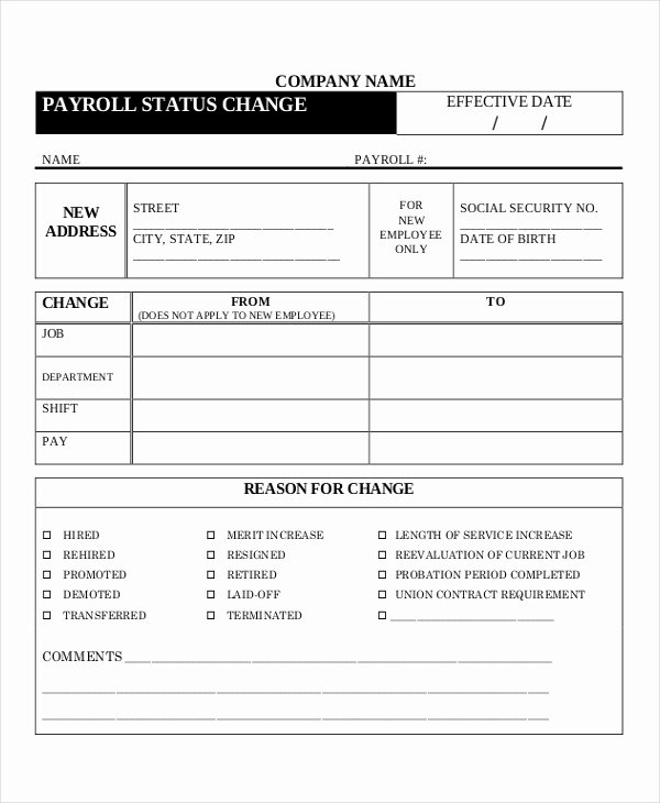 Payroll Change form Template New 13 Payroll Templates Free Sample Example format