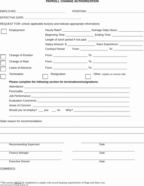 Payroll Change form Template New Download Payroll Change form for Free formtemplate