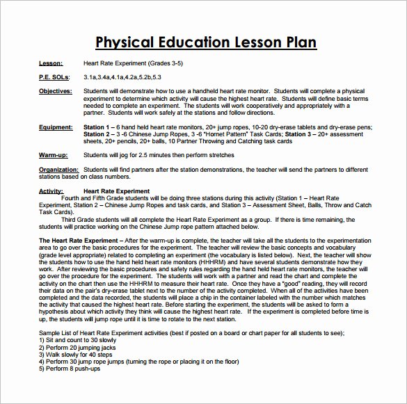 Pe Lesson Plan Template Inspirational Physical Education Lesson Plan Template 7 Free Pdf