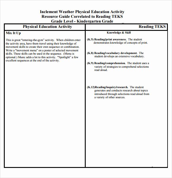 Pe Lesson Plan Template Lovely Sample Physical Education Lesson Plan Template 7 Free