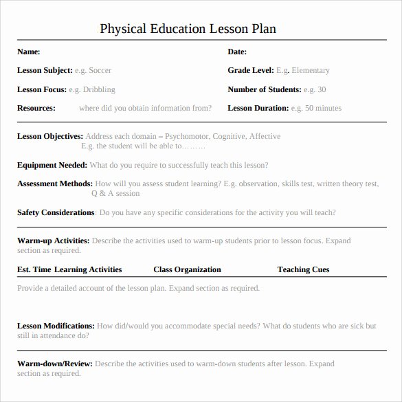 Pe Lesson Plan Template Luxury 15 Sample Physical Education Lesson Plans