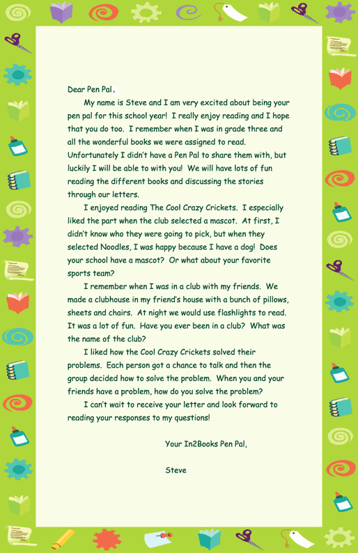 Pen Pal Letter Template Unique Book Based On the Book the Cool Crazy Cricke...