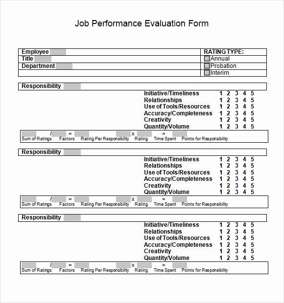 Performance Appraisal form Template Unique Job Performance Evaluation 10 Download Documents In Pdf