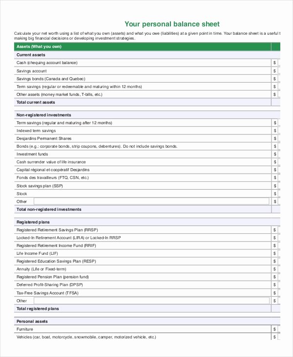 Personal Balance Sheet Template Awesome Balance Sheet 18 Free Word Excel Pdf Documents