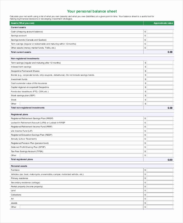 Personal Balance Sheet Template Elegant Simple Balance Sheet 20 Free Word Excel Pdf Documents