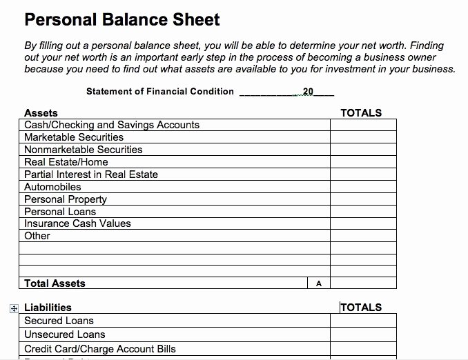 Personal Balance Sheet Template Unique Personal Balance Sheet Template