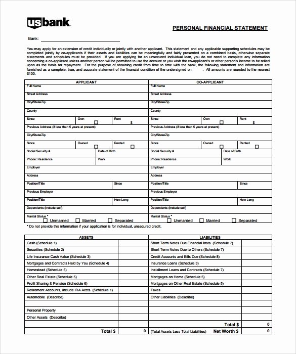 Personal Financial Statements Template Inspirational Personal Financial Statement Templates 15 Download Free