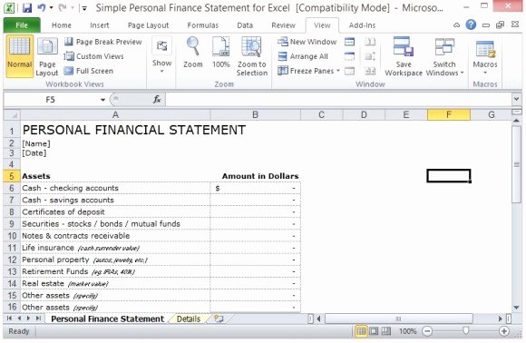 Personal Financial Statements Template Inspirational Simple Personal Finance Statement Template for Excel