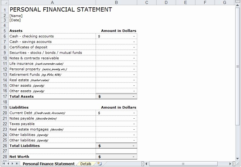 Personal Financial Statements Template Luxury Personal Financial Statement Template