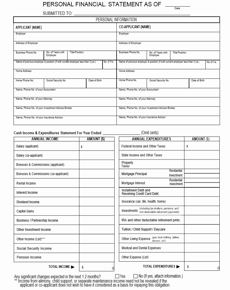 Personal Financial Statements Template New Basic Personal In E Statement Template