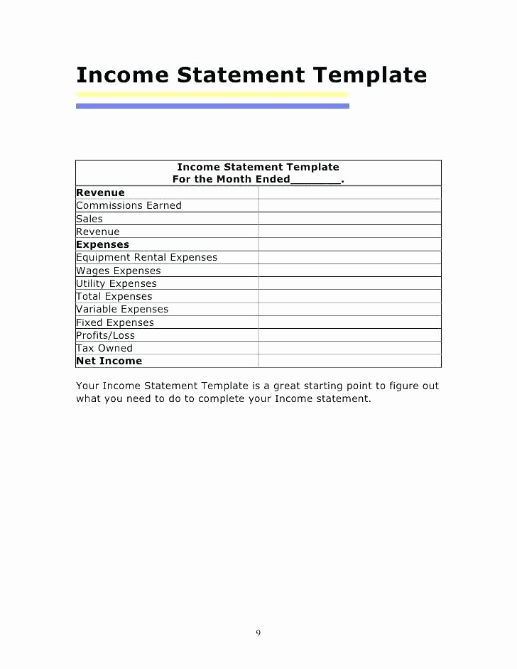 Personal Income Statement Template Unique Personal In E Statement Template Net Loss Example 1