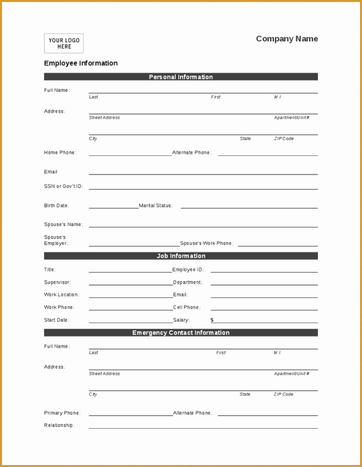 Personal Info forms Template Fresh Employee Personal Information form Template