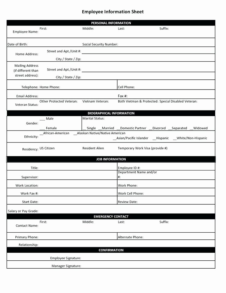 Personal Info forms Template Unique Basic Personal Information form Fact Sheet Template