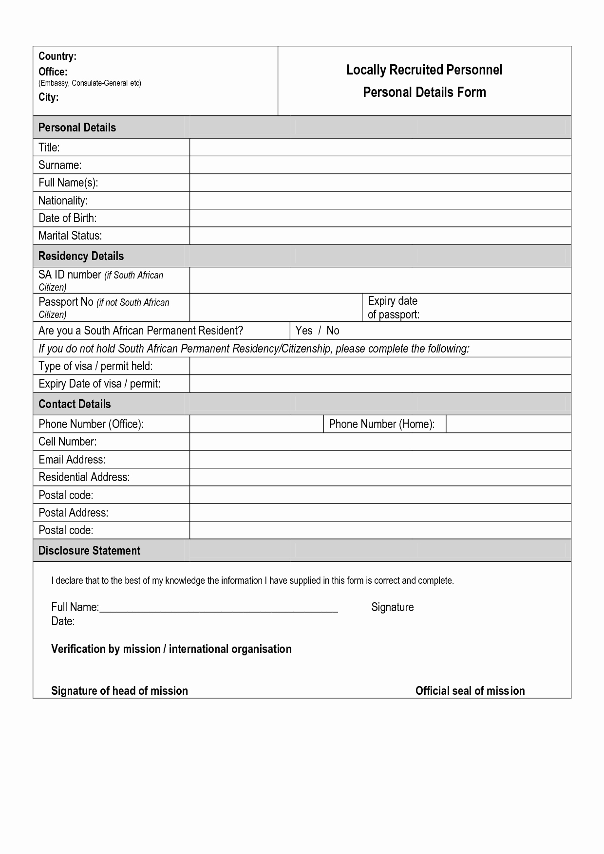 Personal Information form Template Fresh Best S Of Personal Contact form Template Emergency