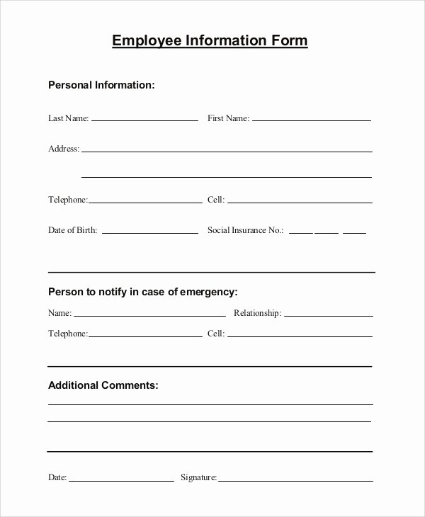Personal Information form Template Inspirational 10 Sample Employee Information forms